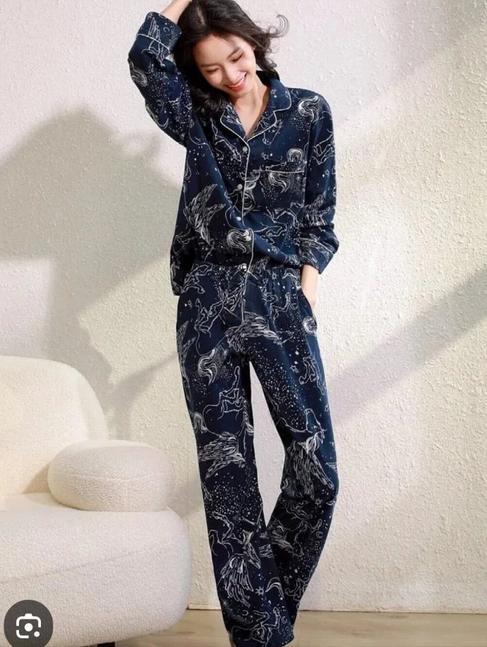 Victoria's Secret Noir Navy Pegasus Celestial Pajama Top